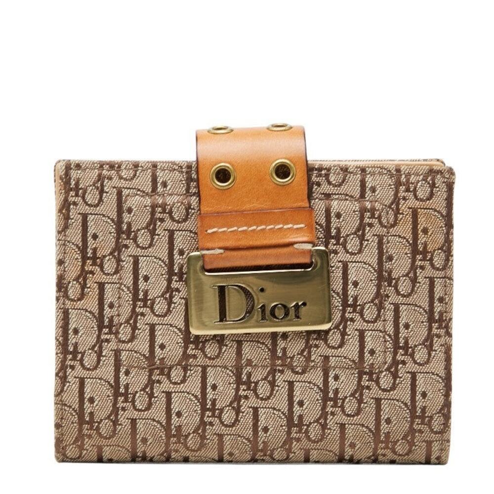 Dior Trotter Leather Jacquard Bifold Card Case Beige